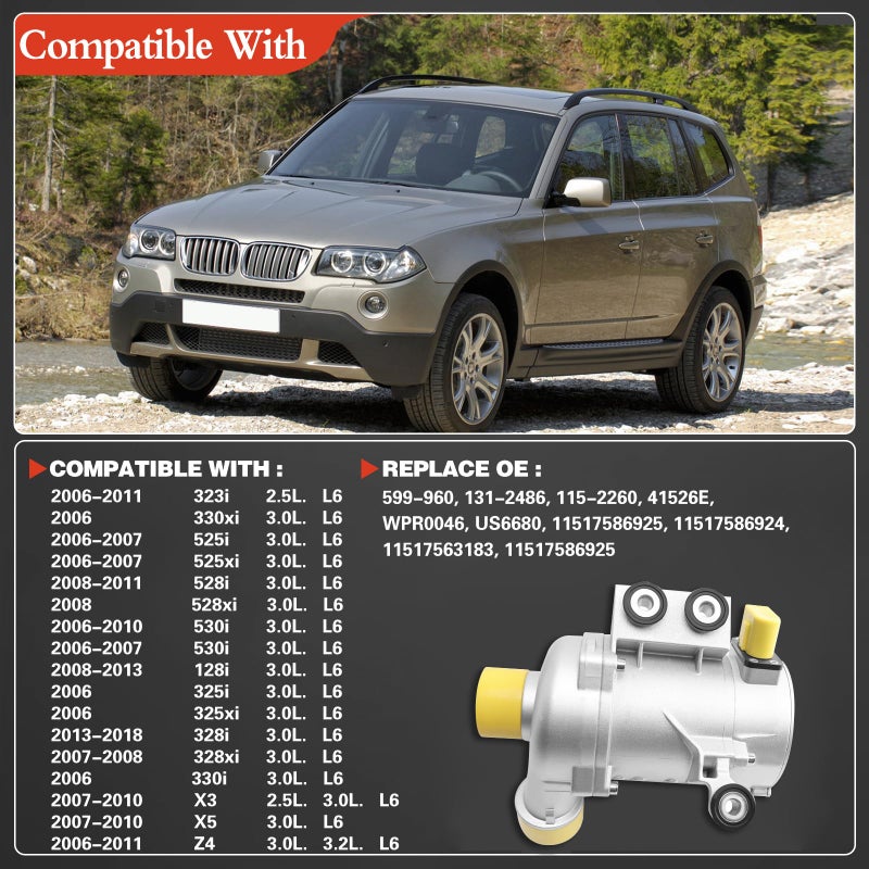 DWLDMLWC N52 3.0L V6 Engine Electric Water Pump for BMW 328i 2007-2013 325i 330i 328xi 328i Drive 330xi 528i 530i 528xi 528xi Drive 525i 525xi 530xi 325xi 128i X5 X3 Z4,Reference# 11517546994 - Image 2