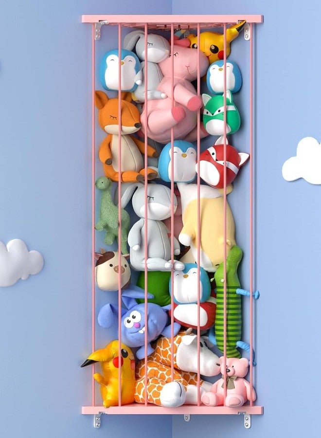 Befayoo Stuffed Animal Storage Shelf Organizer(Patented) - Corner Stuffed Animal Holder Length Adjustable - Wall Plush Storage for Nursery Playroom Bedroom Kids Room (Pink, Standard) - Image 1