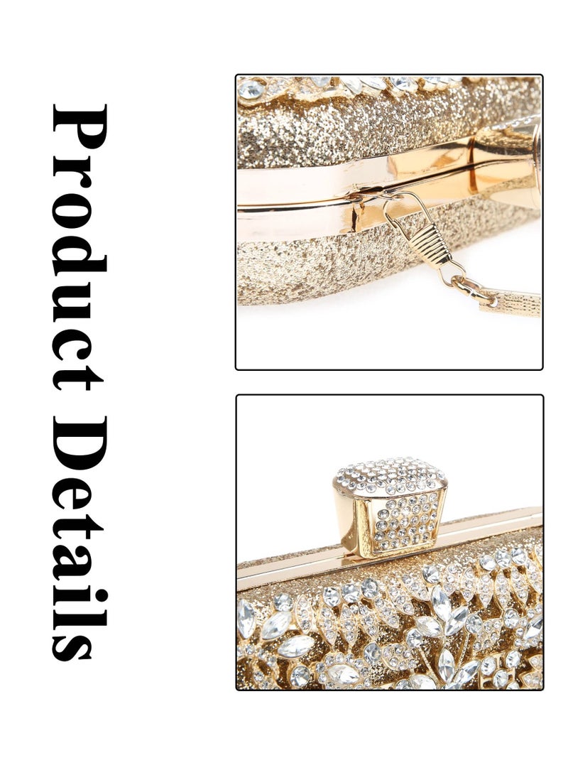 Excefore محفظة كلاتش للنساء، حقيبة يد بمقبض لامع مزين بأحجار الراين اللامعة وحقائب كتف فاخرة لحفلات الزفاف المسائية - Image 4