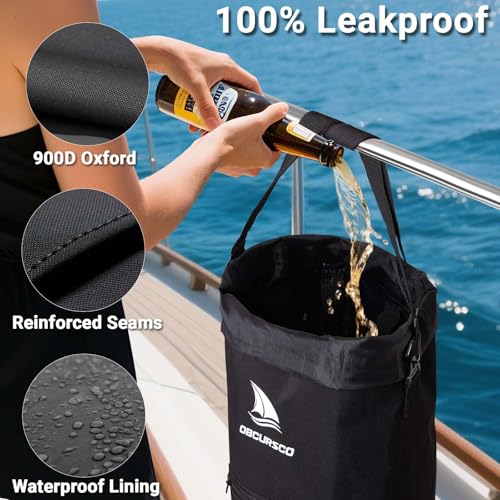 Obcursco Boat Trash Can,100% Leakproof 900D Portable Garbage Bag Pontoon Fishing Boat Accessories Marine RV or Camping 9-12 Gallon Capacity - Image 4