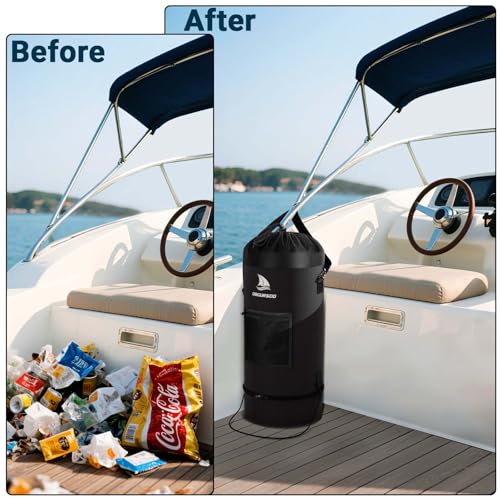 Obcursco Boat Trash Can,100% Leakproof 900D Portable Garbage Bag Pontoon Fishing Boat Accessories Marine RV or Camping 9-12 Gallon Capacity - Image 2