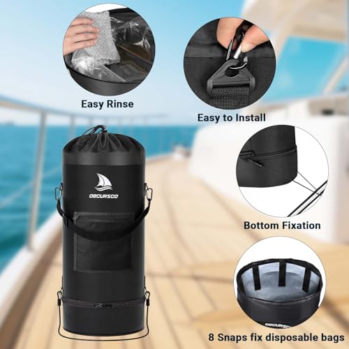 Obcursco Boat Trash Can,100% Leakproof 900D Portable Garbage Bag Pontoon Fishing Boat Accessories Marine RV or Camping 9-12 Gallon Capacity - Image 5