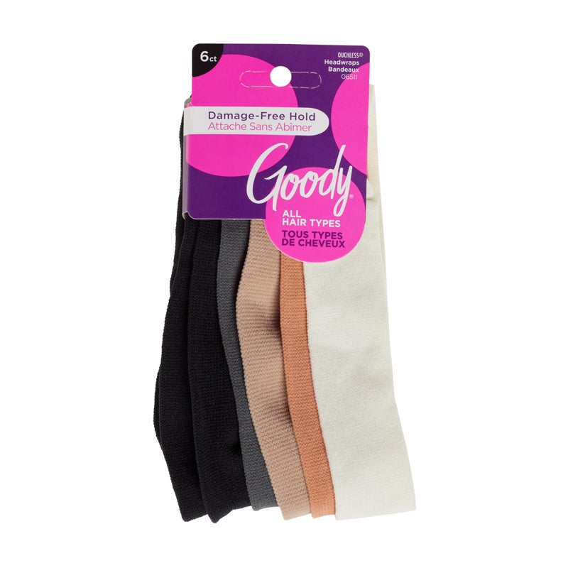 Goody Basic Head Wraps - 6 Ct, Neutral Tones, Damage-Free Soft Hold, Stretchy Head Wraps for Women & Men, Secure Grip Bandeau Headwear, All Hair Types - Image 1