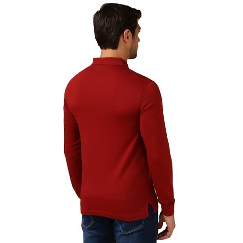 Van Heusen Men Zipper Placket T Shirts - Cotton Polyester Interlock - Long Sleeves,Even Vented Hem, Polo Collar_Red_M - Image 2