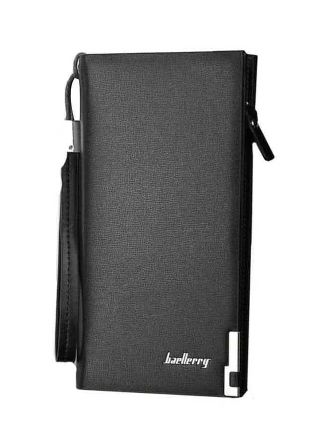 Generic Long Wallet for Men with Zipper Leather Genuine Large Capacity Checkbook Clutch Purse for Travel Business Black  - Image 2