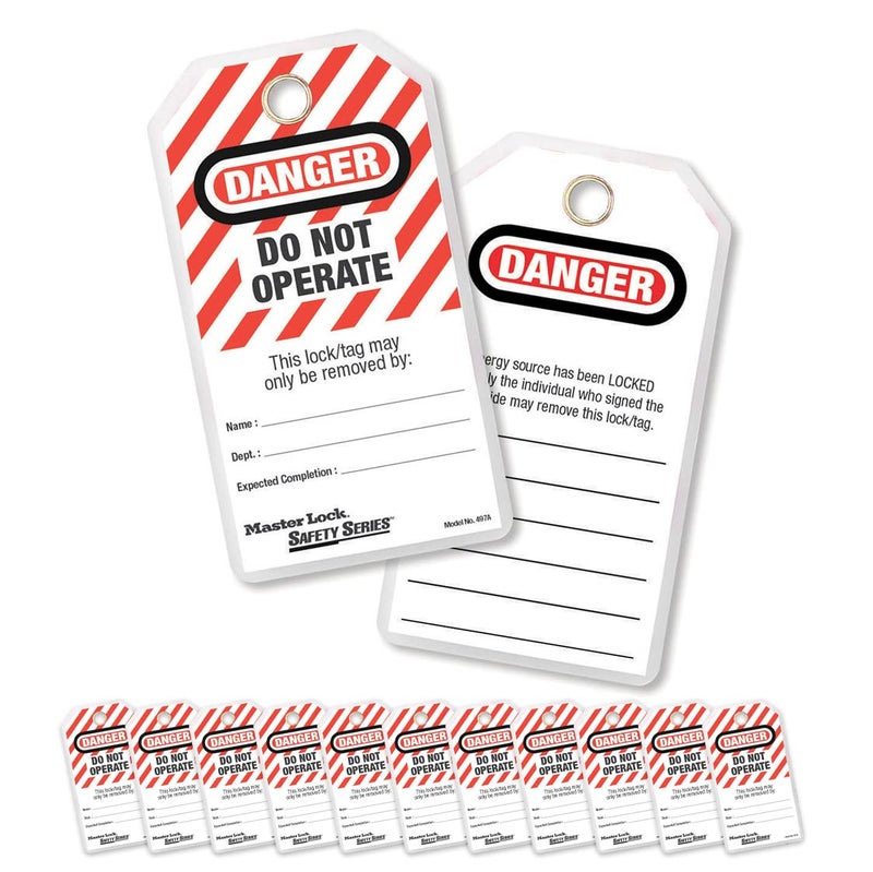 MasterLock 497A Lockout Tagout Tags, Laminated Do Not Operate, OSHA Compliant, 12 Pack - Image 1
