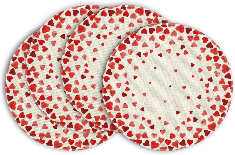 Artoid Mode Red Love Hearts Valentine Round Placemats Set of 414 Inch Round Table Mats for Indoor Outdoor Holiday Anniversary Dining Decoration - Image 1