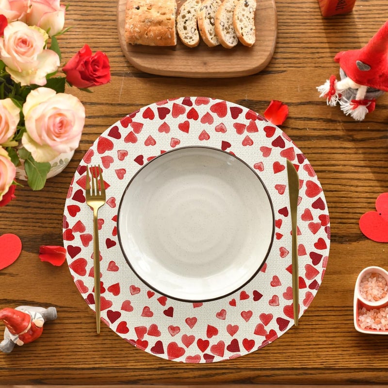 Artoid Mode Red Love Hearts Valentine Round Placemats Set of 414 Inch Round Table Mats for Indoor Outdoor Holiday Anniversary Dining Decoration - Image 5