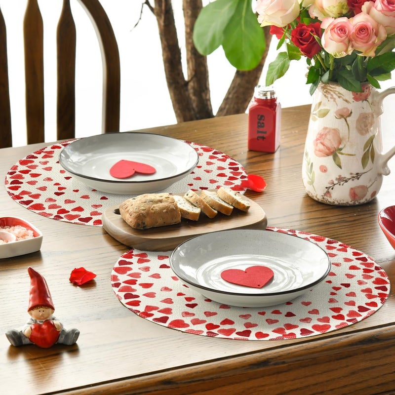 Artoid Mode Red Love Hearts Valentine Round Placemats Set of 414 Inch Round Table Mats for Indoor Outdoor Holiday Anniversary Dining Decoration - Image 2