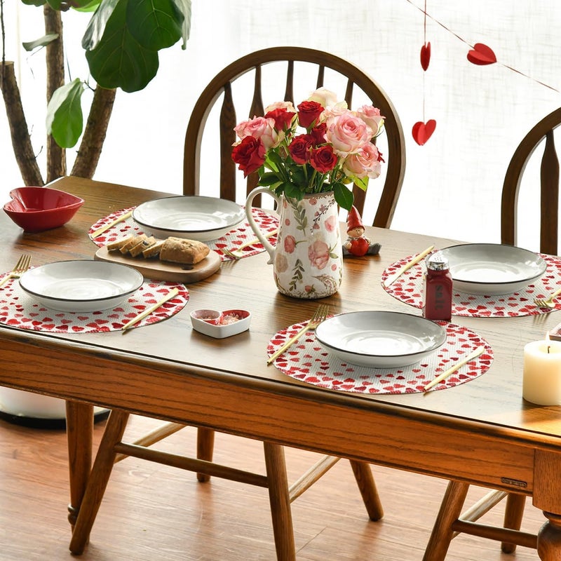 Artoid Mode Red Love Hearts Valentine Round Placemats Set of 414 Inch Round Table Mats for Indoor Outdoor Holiday Anniversary Dining Decoration - Image 3