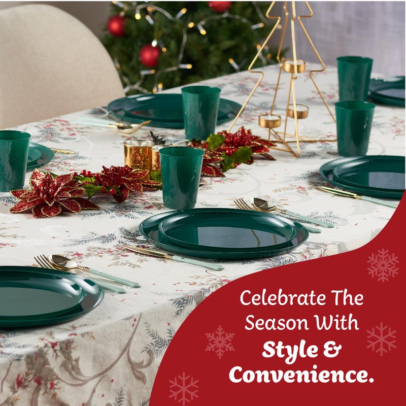 PLASTICPRO [30 Pack 6.3'' Christmass Green Plastic Party Plates Edge Collection Premium heavyweight Elegant Disposable Tableware Dishes - Image 4