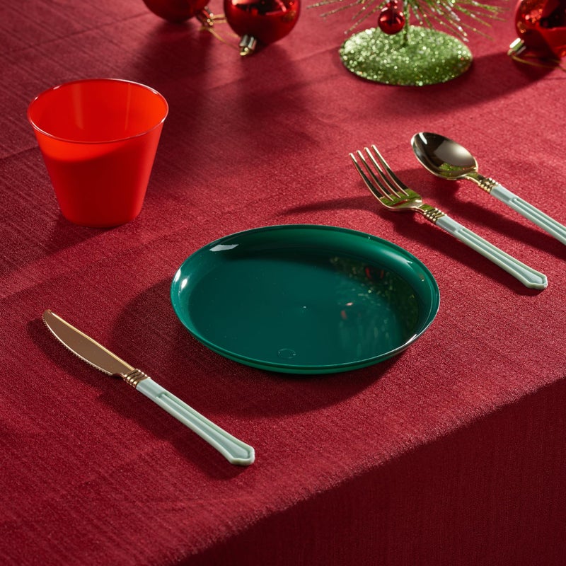 PLASTICPRO [30 Pack 6.3'' Christmass Green Plastic Party Plates Edge Collection Premium heavyweight Elegant Disposable Tableware Dishes - Image 3