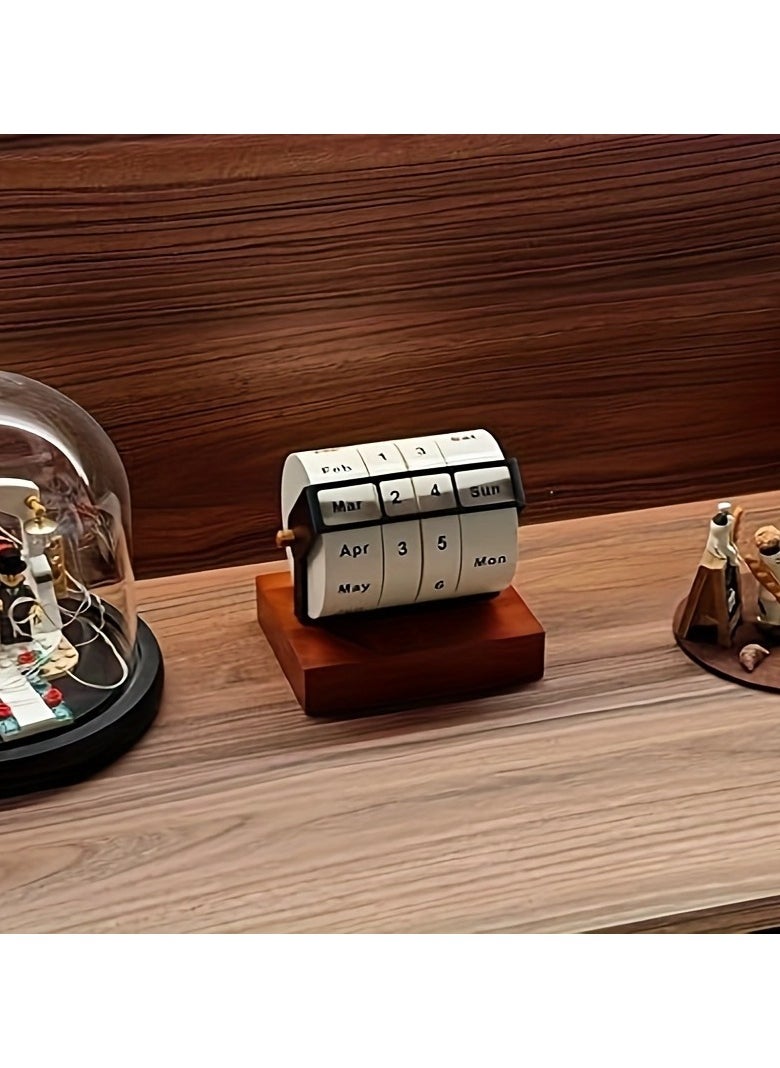Generic - Wooden Perpetual Calendar, Vintage Desktop Flip Countdown Reminder, Mini Rotating Desk Calendar, Retro Wooden Block Date Display for Home and Office Decor - Image 1