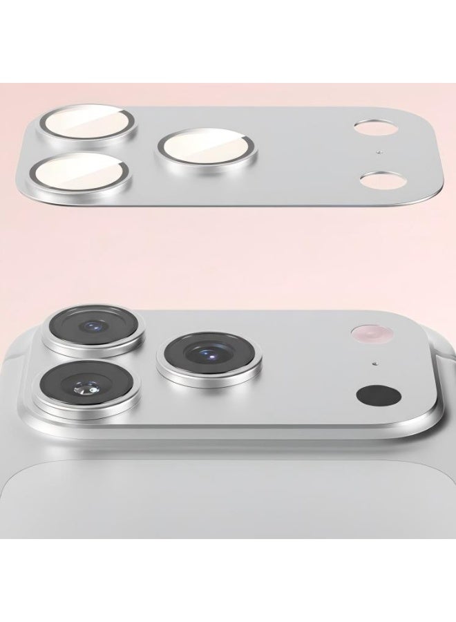 For iPhone 17 Pro max Camera Lens Protector Tempered Glass Camera Cover Screen Metal Ring Case Friendly Scratch Resistant Easy to Install - Silver - Image 1