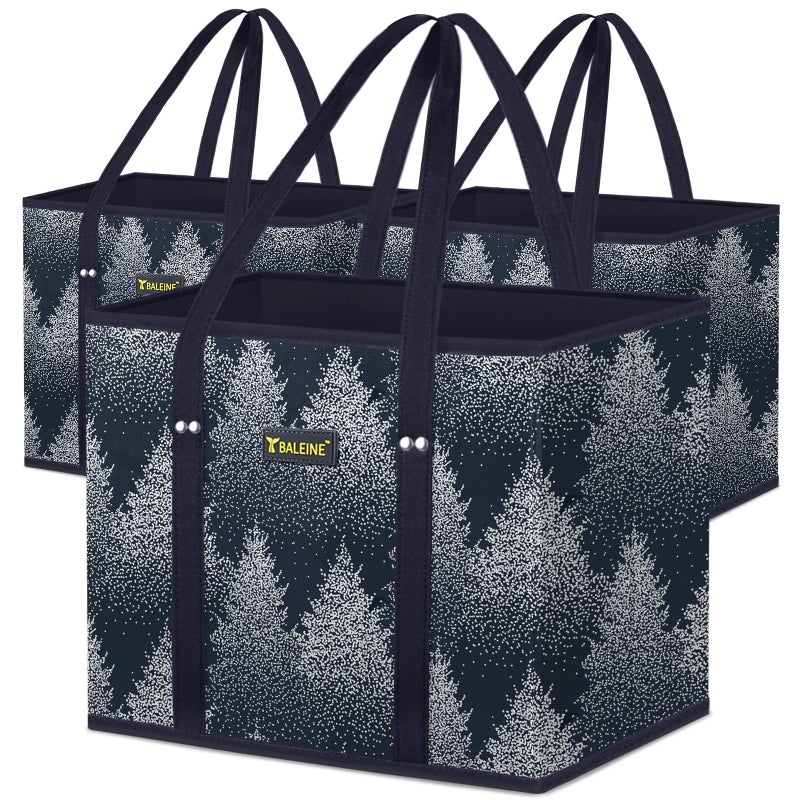 BALEINE 3Pk Reusable Grocery Bags Foldable Shopping Bags for Groceries with Reinforced Bottom  Handles Frost Abies