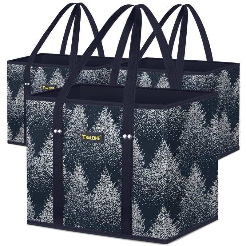 BALEINE 3Pk Reusable Grocery Bags Foldable Shopping Bags for Groceries with Reinforced Bottom Handles Frost Abies
