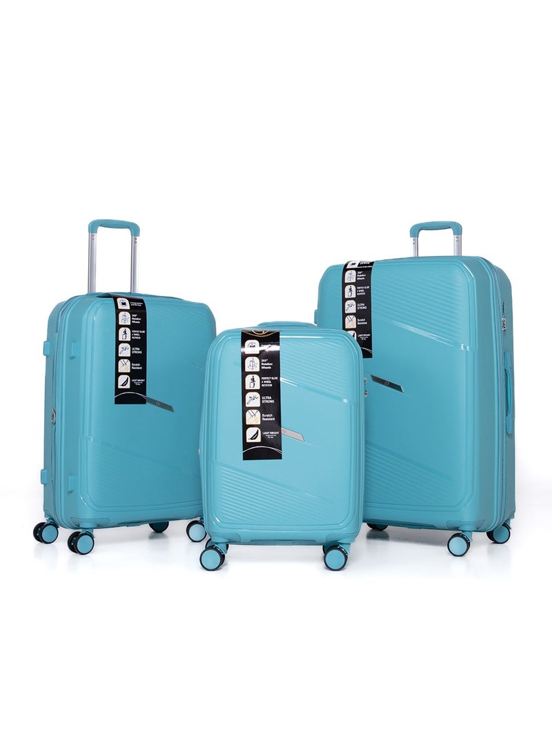 H.T H.T Luggage Bag Set of 3 Pcs, Hard Case Polypropylene (PP) Material, Matching Color Suitcase, 8x360 Degree Spinner Wheels, Expandable Trolley, Telescopic Handle, TSA Lock, SKU HT13405 - Macaron Blue  - Image 1