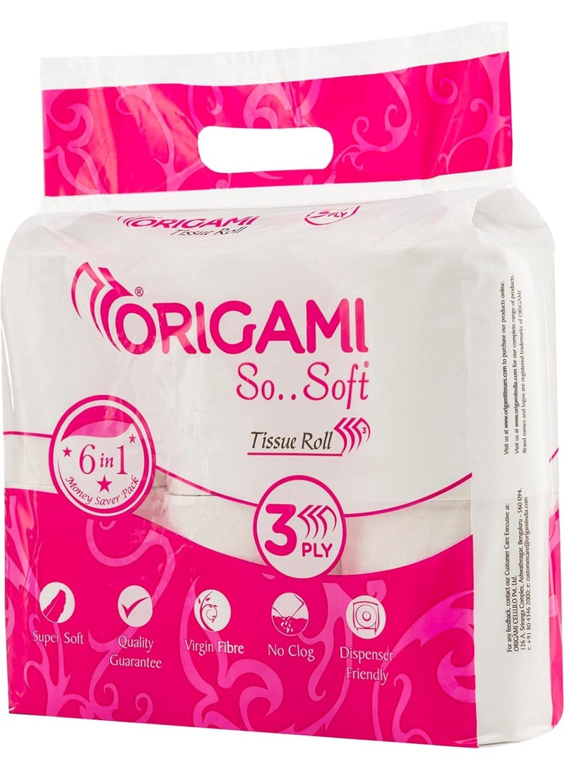 Origami So.Soft 3 Ply Toilet Tissue Roll - Pack of 6 Rolls - 100 gm per roll - Image 1
