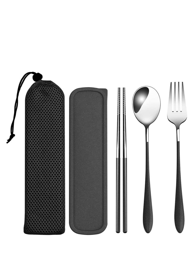 Zikra Travel Cutlery Set, Stainless Steel Cutlery Set Portable Camp Reusable Flatware Silverware, Include Fork Spoon Chopsticks with Case for Hiking Traveling Camping or School Lunch - Image 1