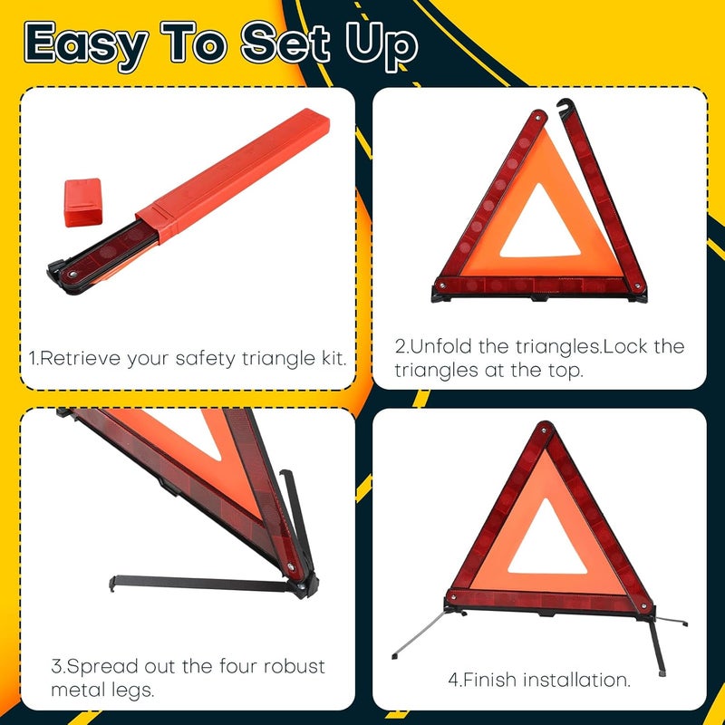 Acymner Reflective Safety Triangle Kit | Emergency Warning Triangles with Storage Case, Roadside Reflective Early Warning Sign for Vehicles Breakdown (5 Pack) - Image 3