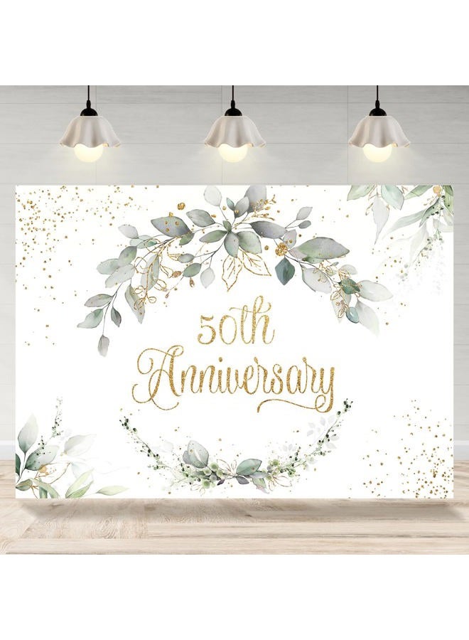 Rsuuinu Happy 50th Anniversary Backdrop Greenery Cheers to Wedding Anniversary Bridal Shower Miss to Mrs Photography Background Party Decorations Banner Supplies Favors Photo Booth Props 7x5ft - Image 1