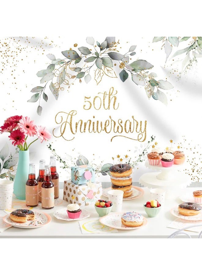 Rsuuinu Happy 50th Anniversary Backdrop Greenery Cheers to Wedding Anniversary Bridal Shower Miss to Mrs Photography Background Party Decorations Banner Supplies Favors Photo Booth Props 7x5ft - Image 2