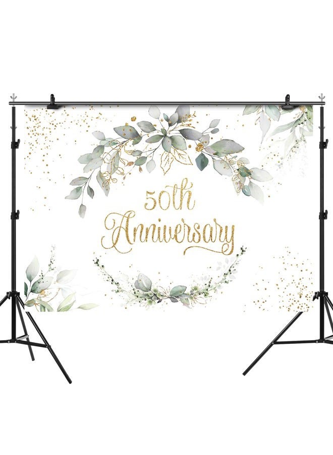 Rsuuinu Happy 50th Anniversary Backdrop Greenery Cheers to Wedding Anniversary Bridal Shower Miss to Mrs Photography Background Party Decorations Banner Supplies Favors Photo Booth Props 7x5ft - Image 3
