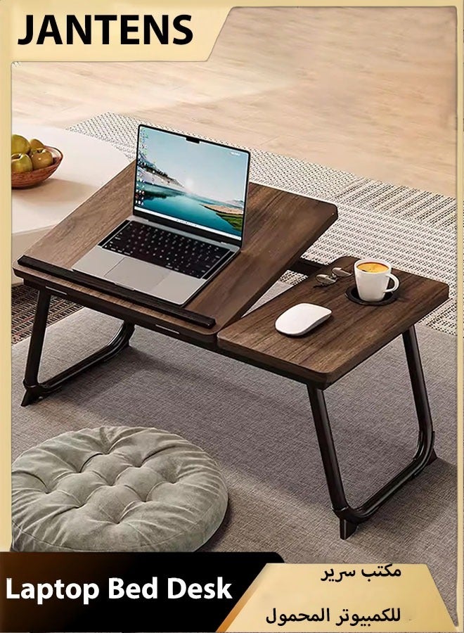 JANTENS Laptop Bed Tray Desk, Adjustable Folding Laptop Bed Table, Portable Standing Desk, Foldable Lap Tablet Desk with Cup Holder for Bed Couch Sofa Floor（Brown） - Image 1