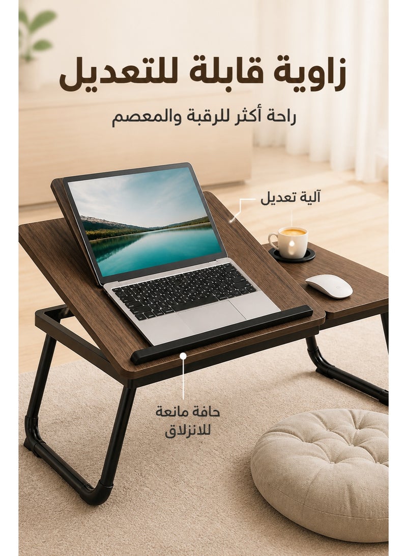يانتنز مكتب صينية سرير كمبيوتر محمول، طاولة سرير كمبيوتر محمول قابلة للطي، طاولة سرير كمبيوتر محمول قابلة للطي، مكتب كمبيوتر لوحي قابل للطي مع حامل أكواب لأريكة سرير أريكة أريكة أرضية （بني） - Image 5