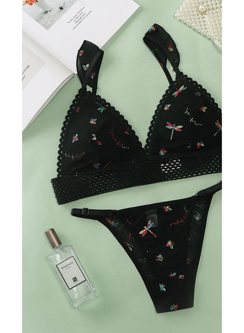 Black Bikini Set with Wide Briefs and Bra, 2-Piece 