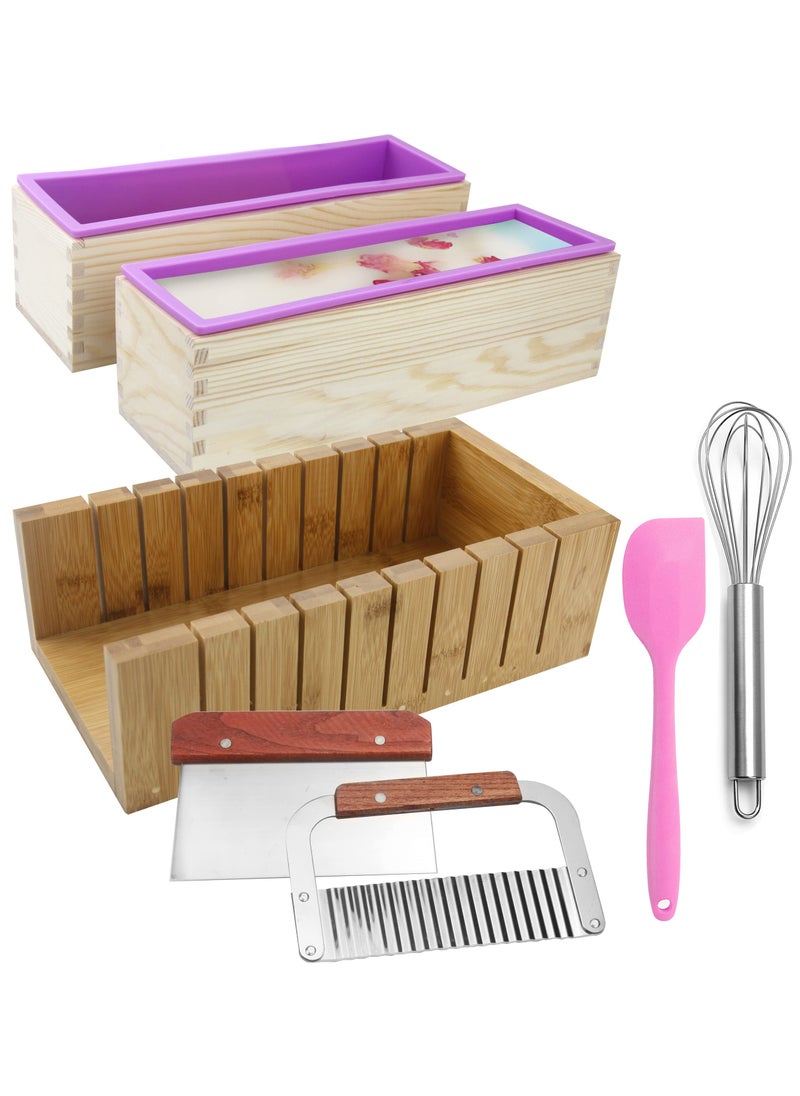 MDPQT Silicone soap molds Soap Cutting Tool Set Wooden Bamboo Shrink Wrap Bags 2 
