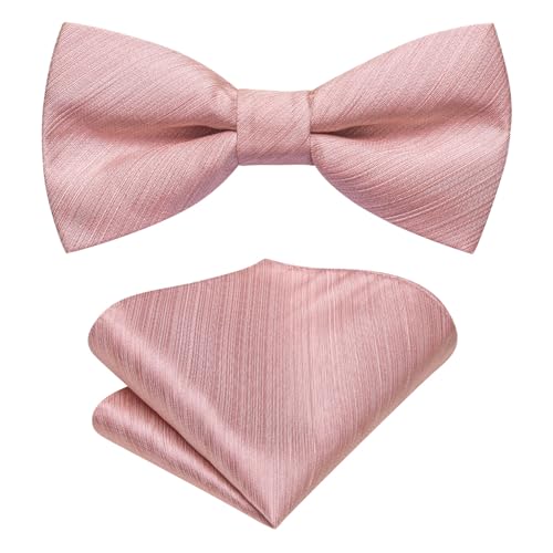 Hi-Tie Boys Blush Pink Bow Ties Pre-Tied Silk Kids Bow Tie Adjustable Boys Bowties with Pocket Square Set for Wedding - Image 1