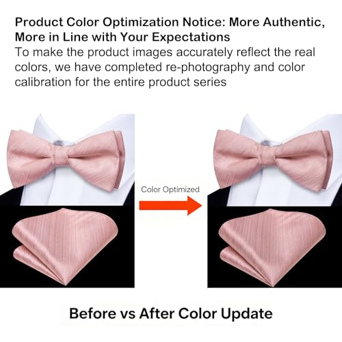 Hi-Tie Boys Blush Pink Bow Ties Pre-Tied Silk Kids Bow Tie Adjustable Boys Bowties with Pocket Square Set for Wedding - Image 5