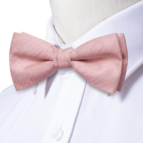 Hi-Tie Boys Blush Pink Bow Ties Pre-Tied Silk Kids Bow Tie Adjustable Boys Bowties with Pocket Square Set for Wedding - Image 3
