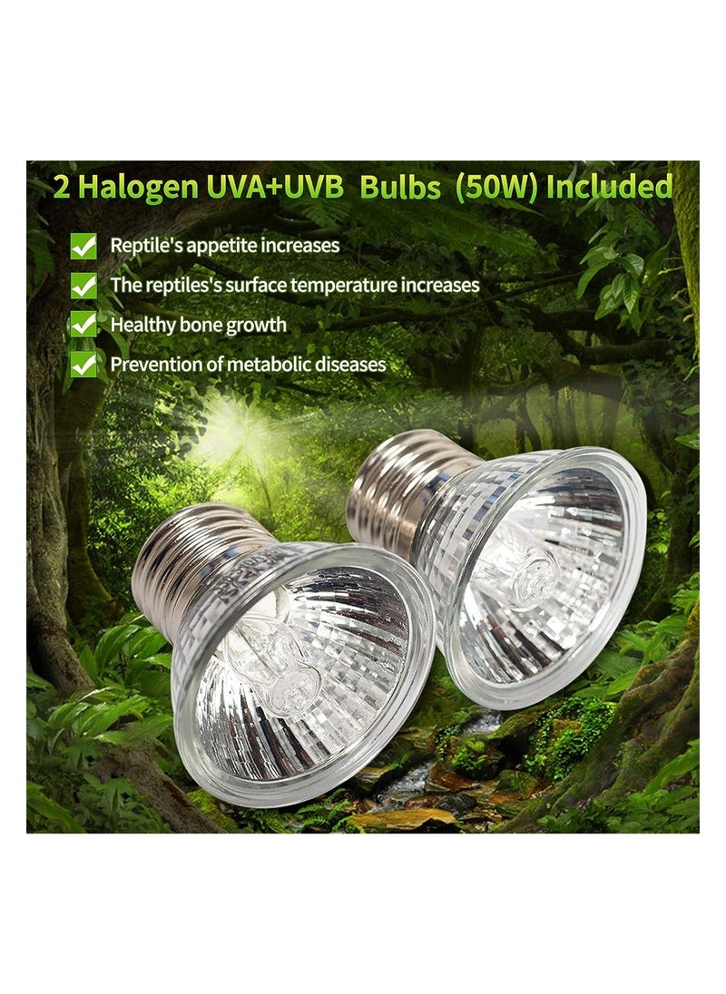واي آند دي - Turtle Heat Lamp Reptile Heating E27 UVA/UVB Spot with 2 Pcs 50W bulbs for Reptiles Lizards Turtles Snakes Amphibians - Image 1