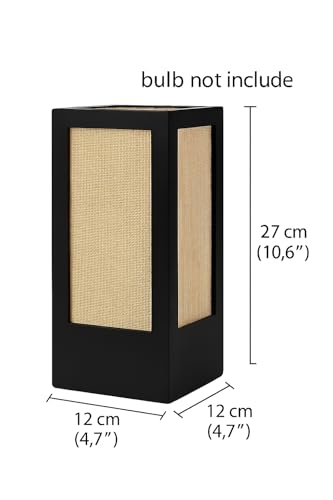 make in modern Handcrafted Wooden Table Lamp with Natural Jute Shade – Rectangular Black Finish Lamp for Bedside, Living Room, Desk – 12cmX12cmX27cm – Made in India (Bulb Not Included) - Image 3