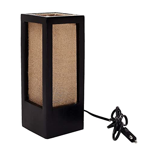 make in modern Handcrafted Wooden Table Lamp with Natural Jute Shade – Rectangular Black Finish Lamp for Bedside, Living Room, Desk – 12cmX12cmX27cm – Made in India (Bulb Not Included) - Image 4