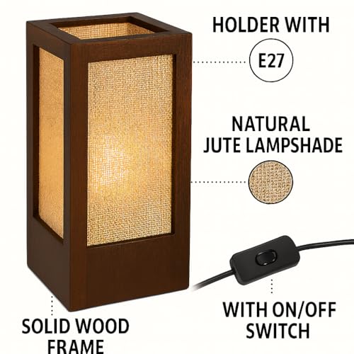 make in modern Handcrafted Wooden Table Lamp with Natural Jute Shade – Rectangular Black Finish Lamp for Bedside, Living Room, Desk – 12cmX12cmX27cm – Made in India (Bulb Not Included) - Image 2