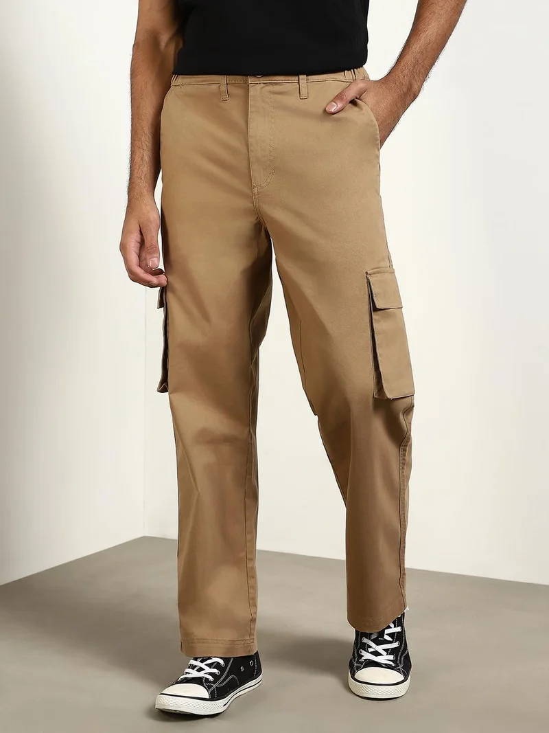 نوبيرو Men's Khaki Cargo Pants for Casual Wear