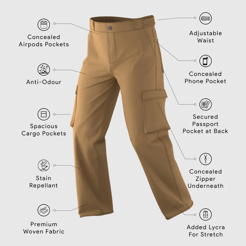 NOBERO  Men's Khaki Cargo Pants for Casual Wear for Men | Best Price UAE