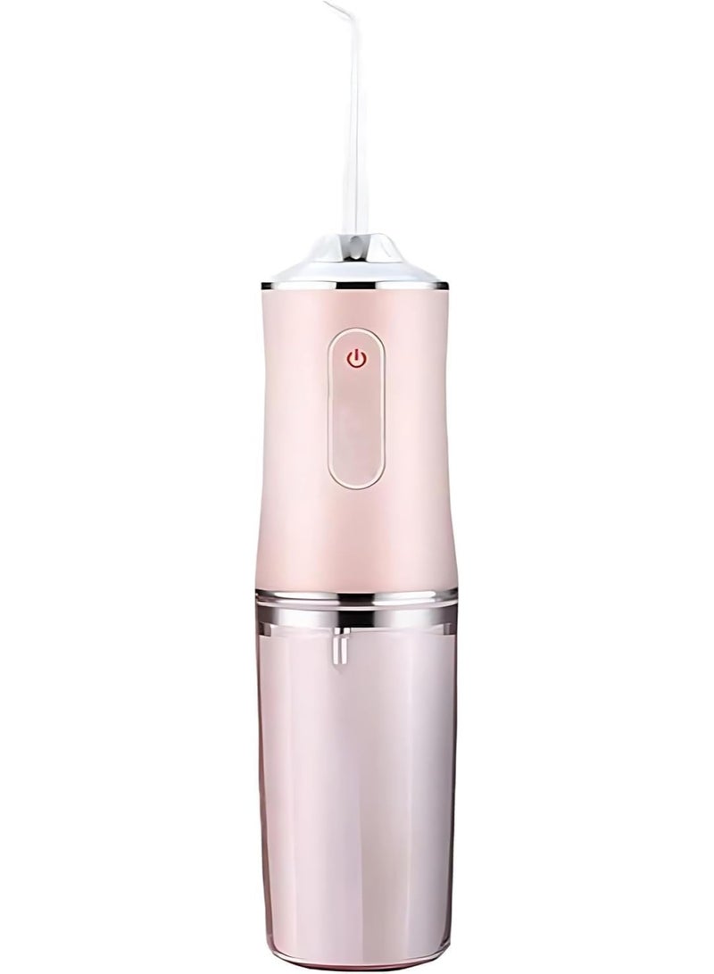 Rechargeable dental flosser, pink, 3 cleaning tools (soft, normal, pulse), with 4 interchangeable heads and a transparent water tank - Image 1