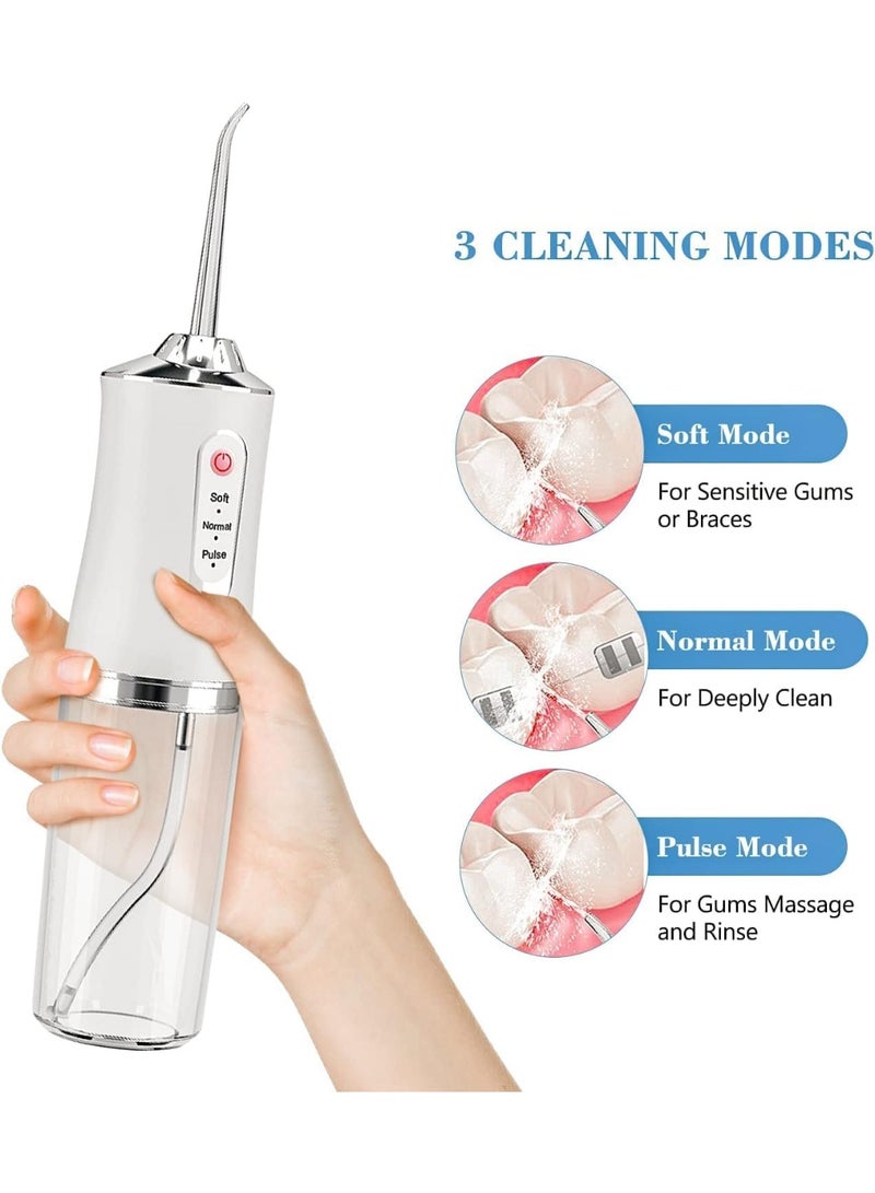 Rechargeable dental flosser, pink, 3 cleaning tools (soft, normal, pulse), with 4 interchangeable heads and a transparent water tank - Image 2