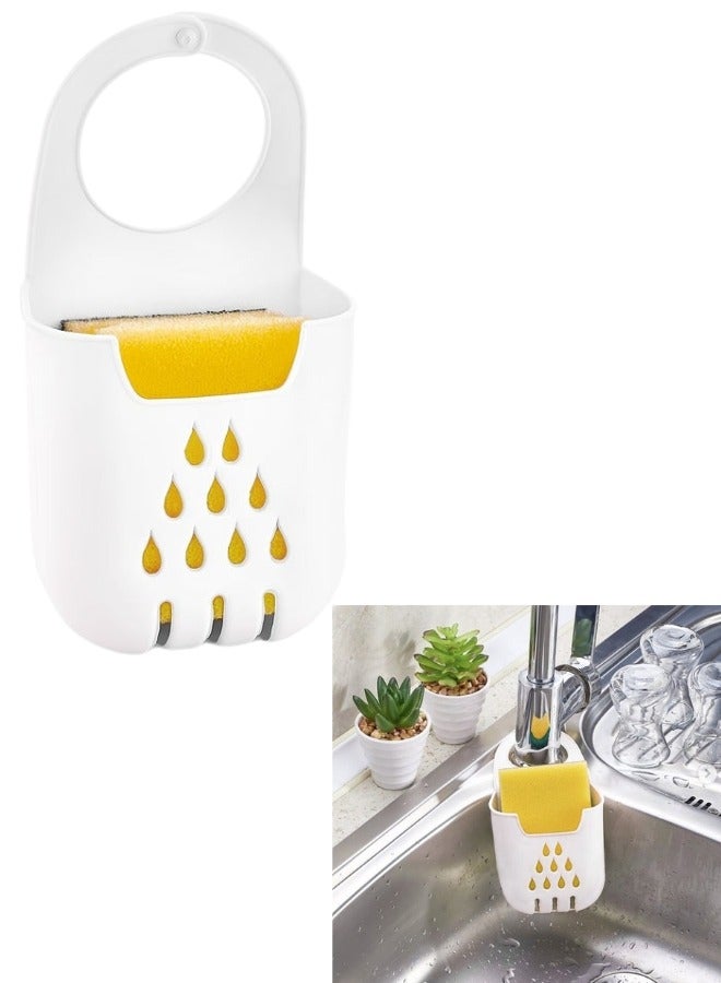 FALMER Flexible Silicone Sponge Holder for Kitchen Sink with Sponge, Smart Design with Vented Holes to Allow Excess Water to Drain, Adjustable Strap - White - Image 1