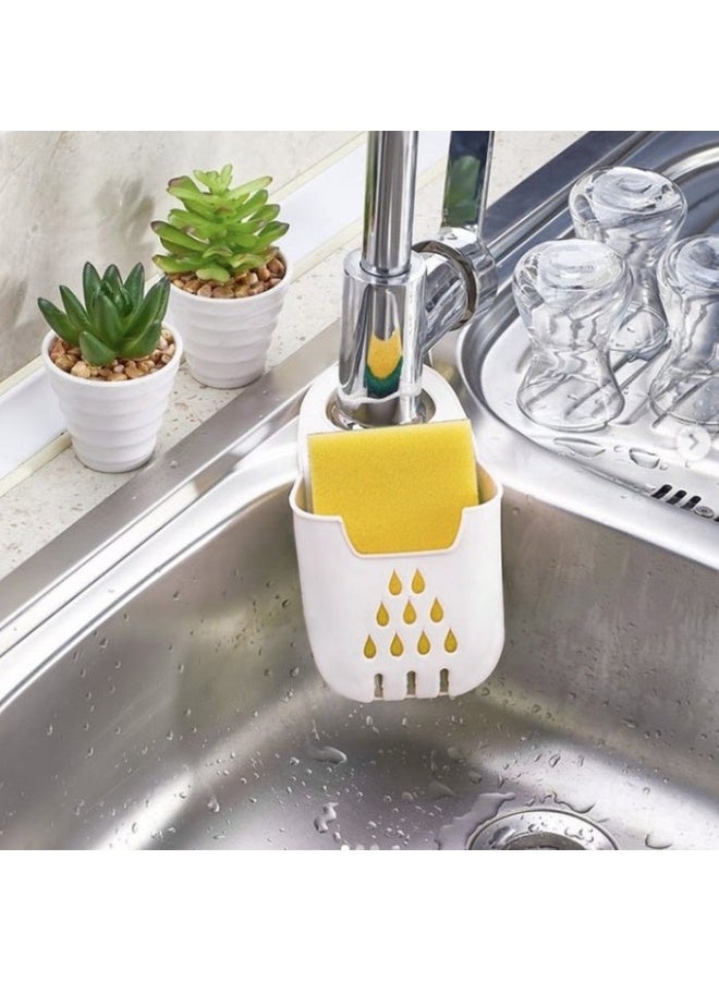 FALMER Flexible Silicone Sponge Holder for Kitchen Sink with Sponge, Smart Design with Vented Holes to Allow Excess Water to Drain, Adjustable Strap - White - Image 3