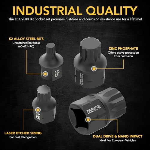 LEXIVON Triple Square Bit Socket Set - 8-Piece (M4-M16), Dual Drive, Super Short 12-Point XZN, Premium S2 Steel, Aluminum Storage Rail (LX-145S) - Image 4