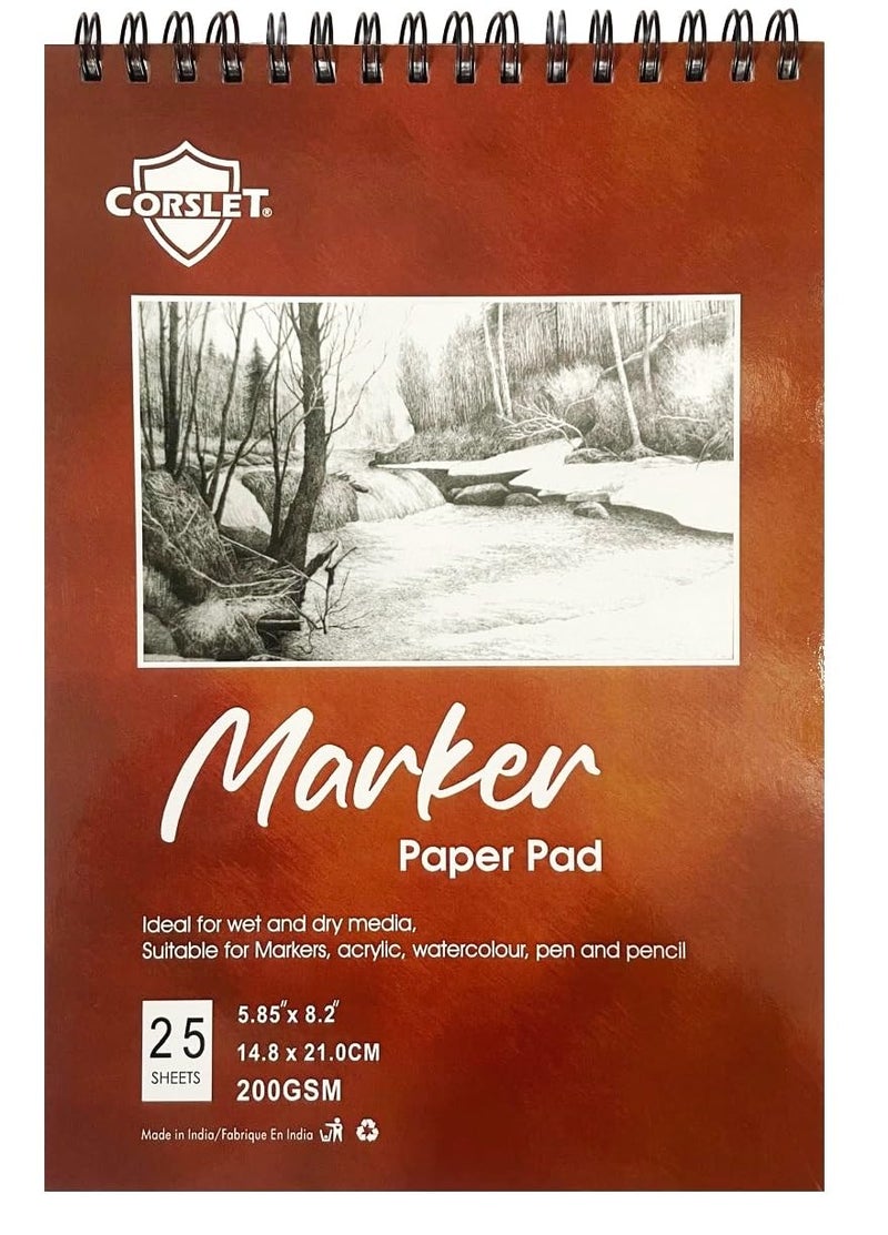 Corslet Marker Paper Pad Sketchbook Bleedproof for Alcohol Markers 200gsm Double Sided Thick Art Drawing Papers 50pages (25Sheets) / A5 (5.85"x8.2") Gift for Artists Students Kids - Image 1