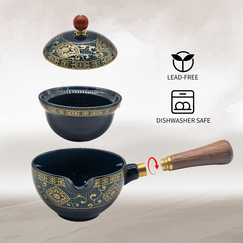 Lurrier Porcelain Chinese Gongfu Tea Set Portable Teapot Set With 360 Rotation Tea Maker And Infuser Portable All In One Gift Bag For Travel Home Gifting Outdoor And Office (Floral Blue) - Image 4