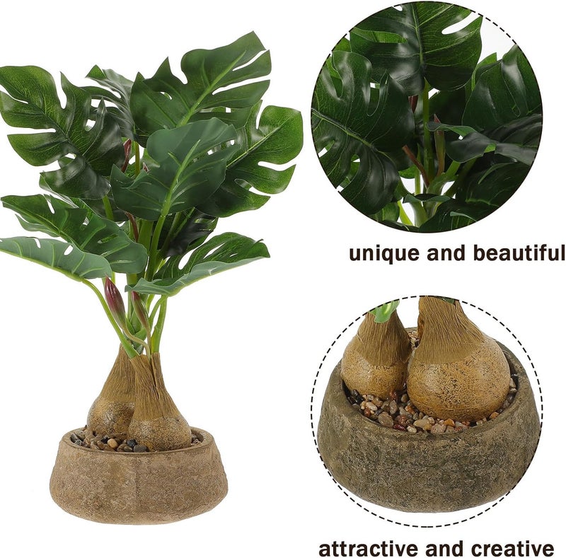Artificial Monstera Potted Plant with Paper Pulp Pot, Small Faux Tabletop Plant for Bathroom and Shelf Decor, Tropical Leaf Bonsai Ornament for Indoor Home Office - Image 3