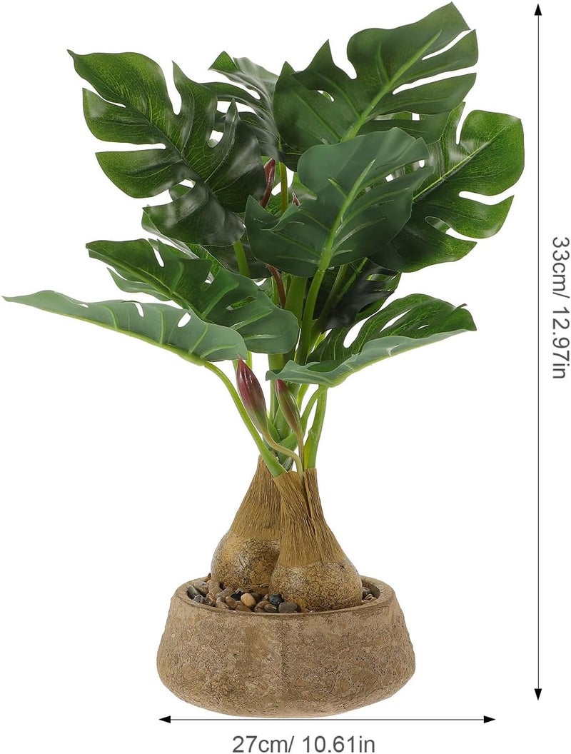 Artificial Monstera Potted Plant with Paper Pulp Pot, Small Faux Tabletop Plant for Bathroom and Shelf Decor, Tropical Leaf Bonsai Ornament for Indoor Home Office - Image 2