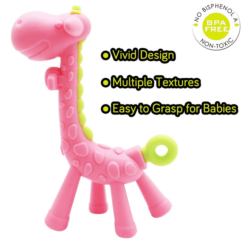 QUALEAP Medical-Grade Teething Toys for Babies 0-6 6-12 12-18 Months - with 4 × Adorable Baby Teethers & 2 × Baby Fruit Feeders - Soft Textures for Infant and Toddlers (Pink) - Image 4